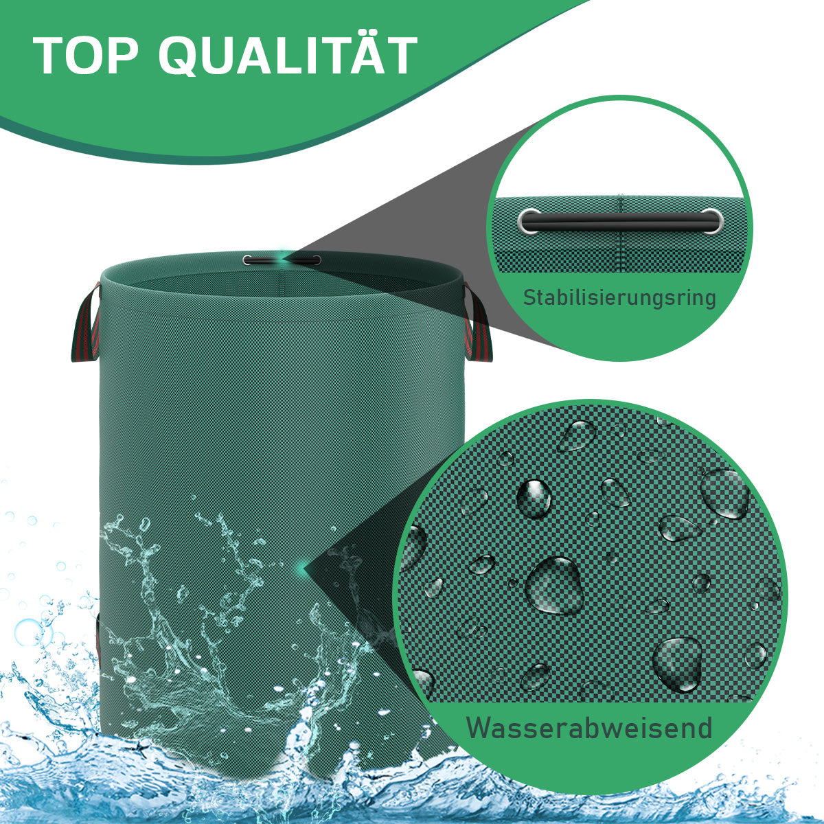 TOSANEO Gartenabfallsack 4er Set 272 Liter Grün