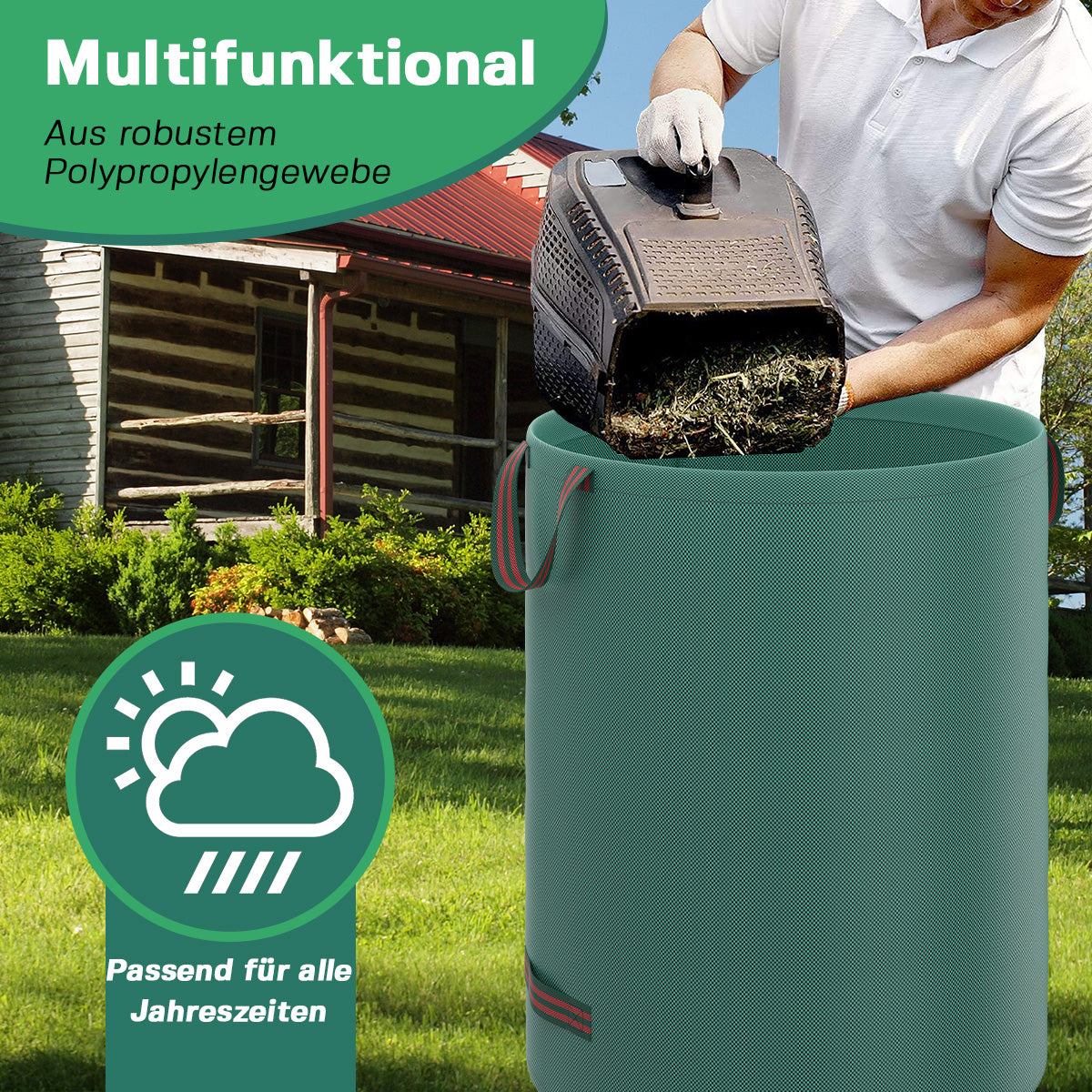 TOSANEO Gartenabfallsack 4er Set 272 Liter Grün