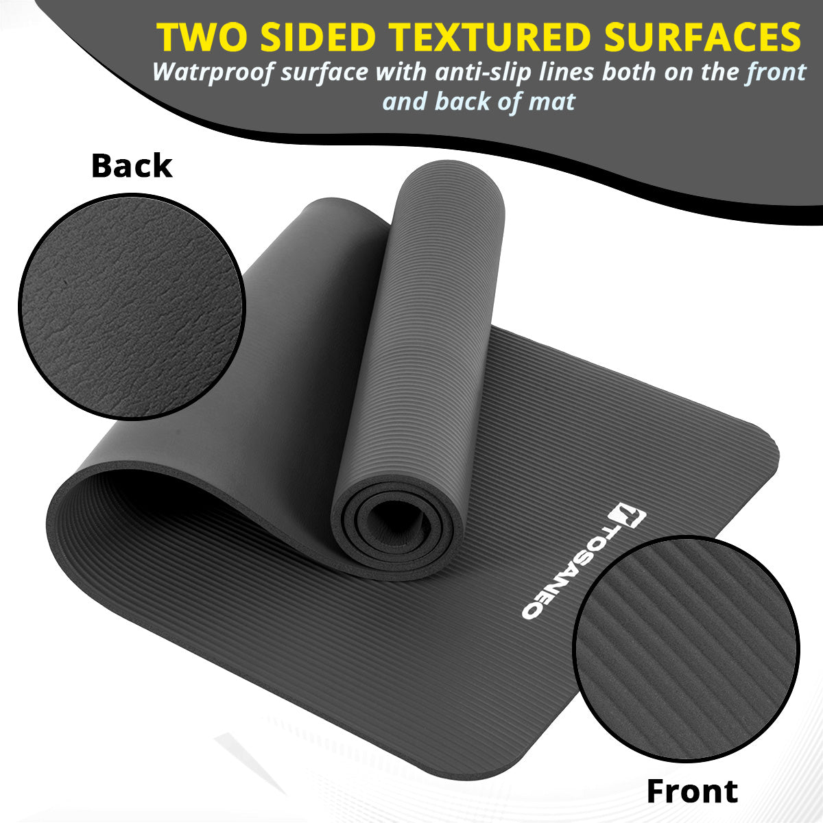 TOSANEO NBR Fitness Yogamatte mit Tragegurt 183cm x 61cm Schwarz