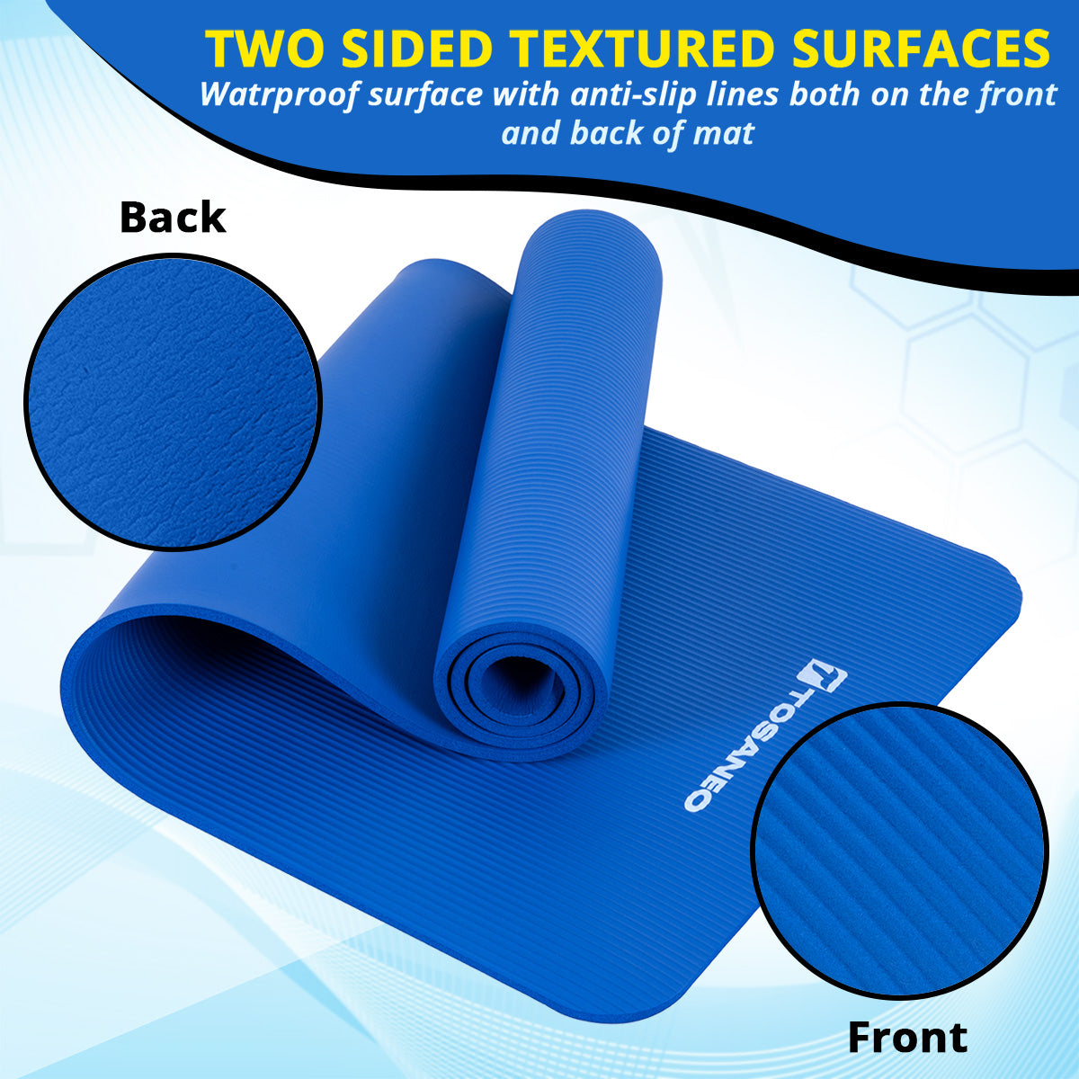 TOSANEO NBR Fitness Yogamatte mit Tragegurt 183cm x 61cm Blau