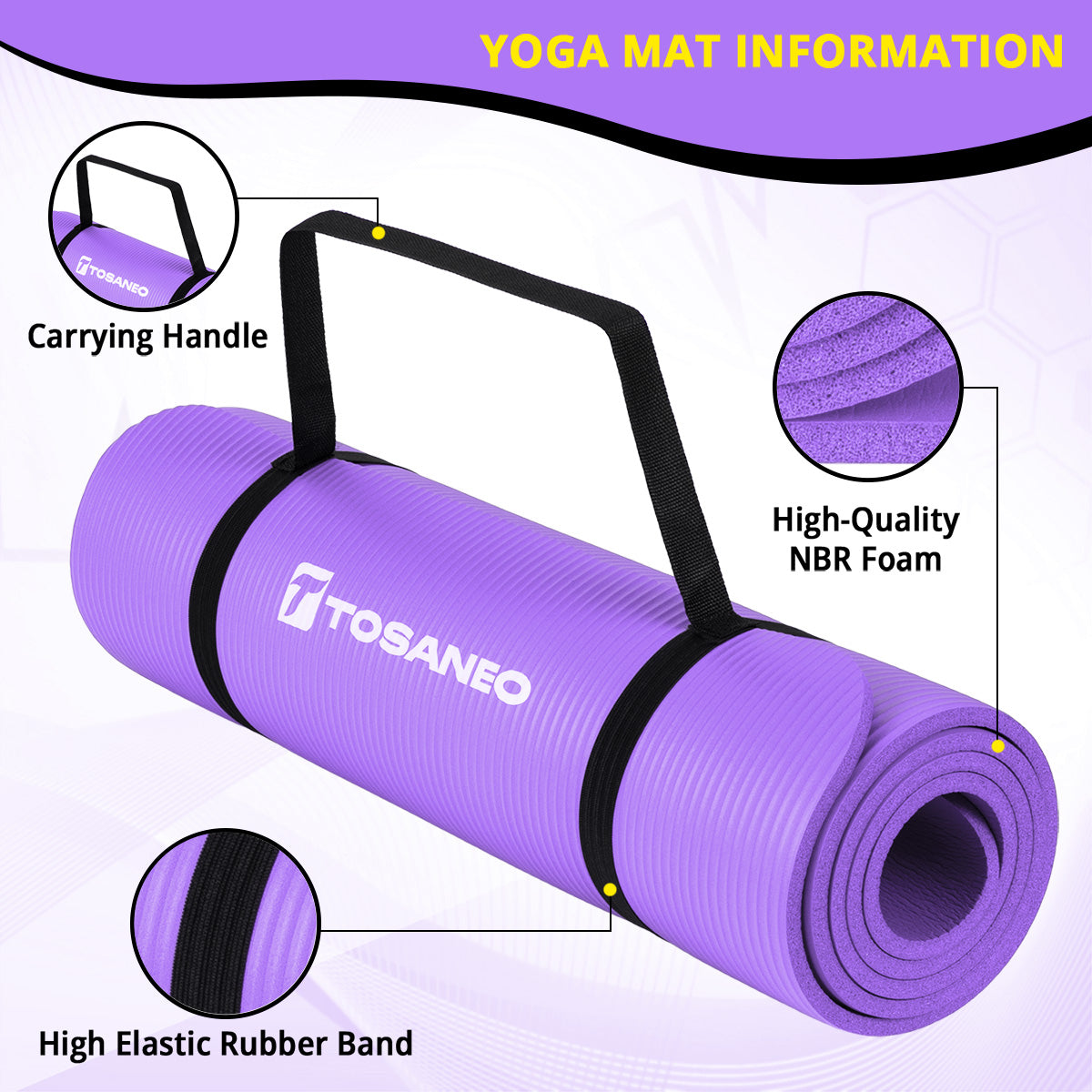 TOSANEO NBR Fitness Yogamatte mit Tragegurt 183cm x 61cm Purple