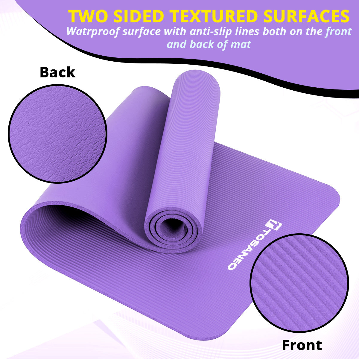 TOSANEO NBR Fitness Yogamatte mit Tragegurt 183cm x 61cm Purple