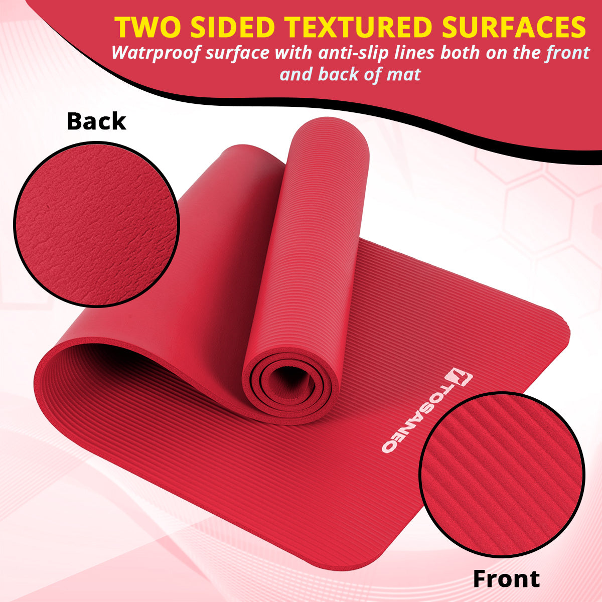 TOSANEO NBR Fitness Yogamatte mit Tragegurt 183cm x 61cm Rot