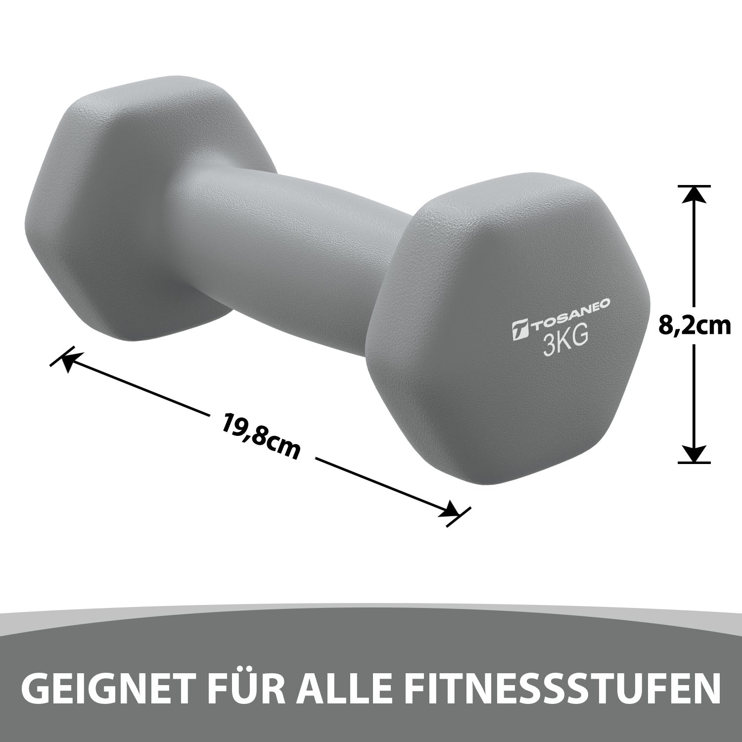 TOSANEO 2er Set Neopren Kurzhanteln 2x3,0kg Grau