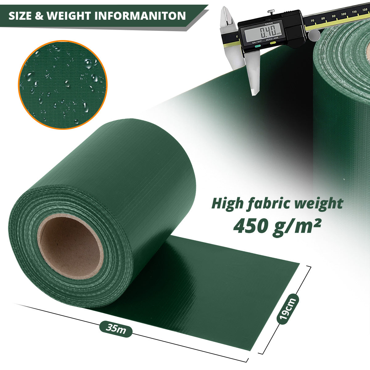 TOSANEO PVC Sichtschutzstreifen Doppelstabmatten Zaun 35m x 19cm Grün