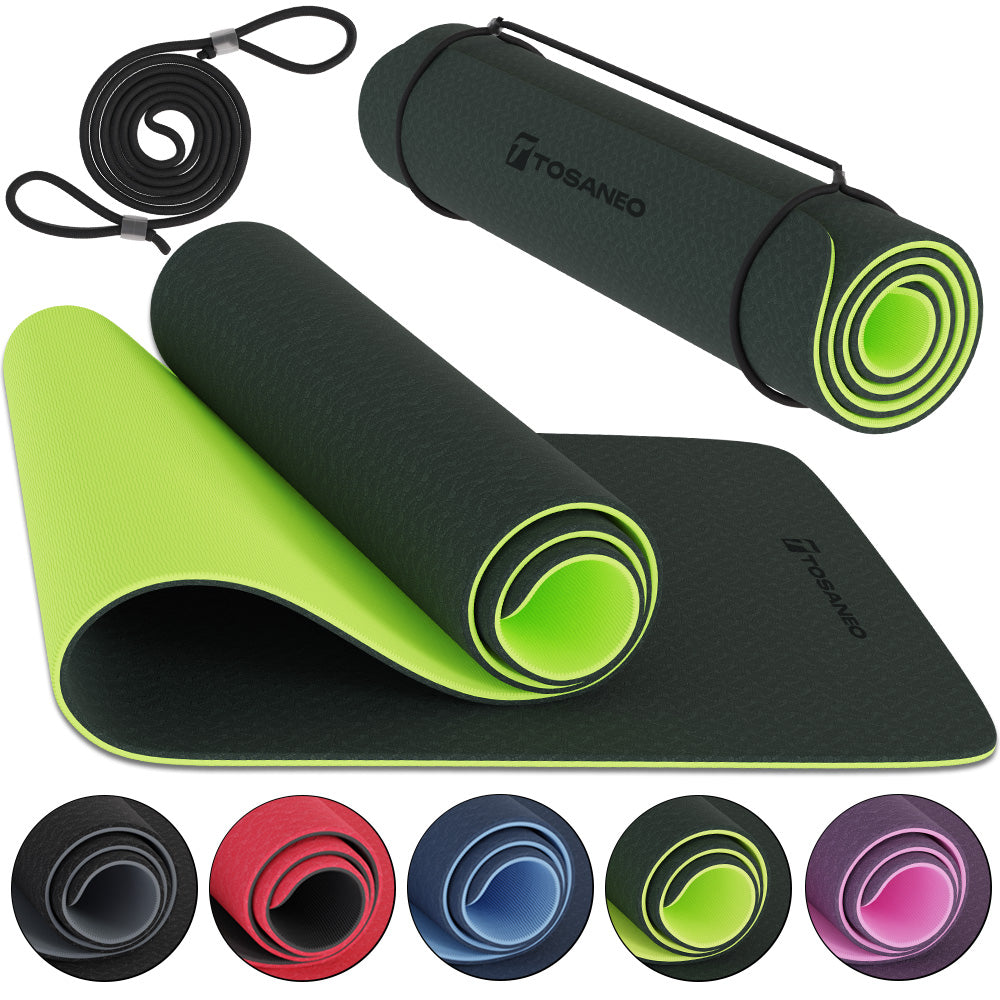 TOSANEO TPE Fitness- und Yogamatte mit Tragegurt 183cm x 61cm Grün