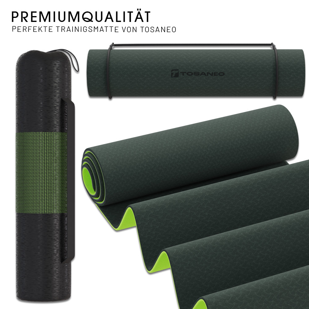 TOSANEO TPE Fitness- und Yogamatte mit Tragegurt 183cm x 61cm Grün