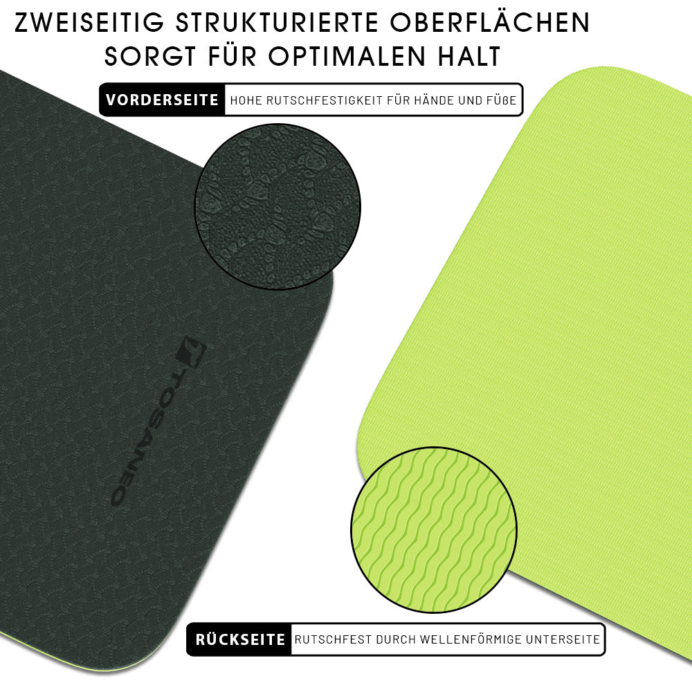 TOSANEO TPE Fitness- und Yogamatte mit Tragegurt 183cm x 61cm Grün