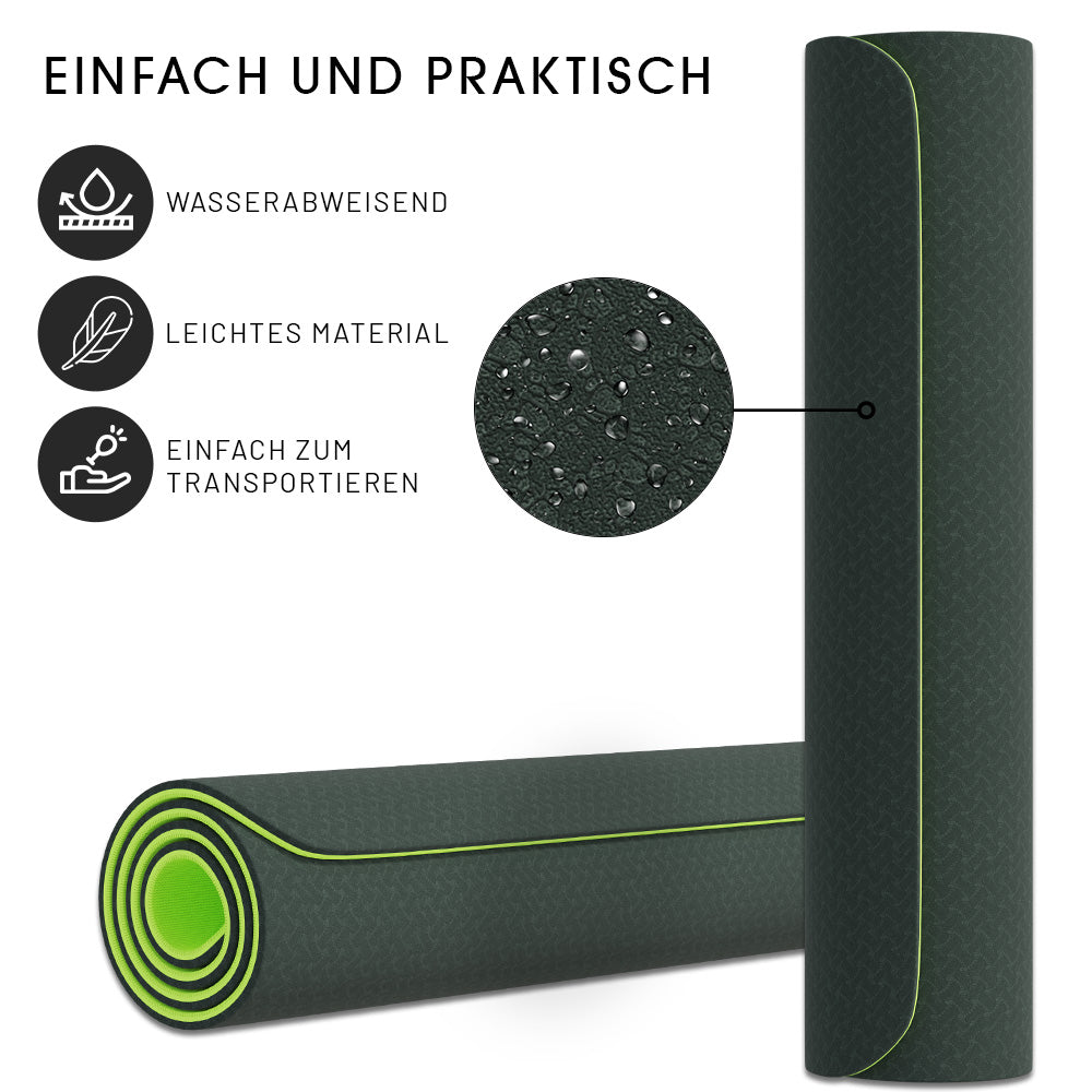 TOSANEO TPE Fitness- und Yogamatte mit Tragegurt 183cm x 61cm Grün