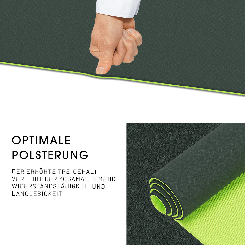 TOSANEO TPE Fitness- und Yogamatte mit Tragegurt 183cm x 61cm Grün