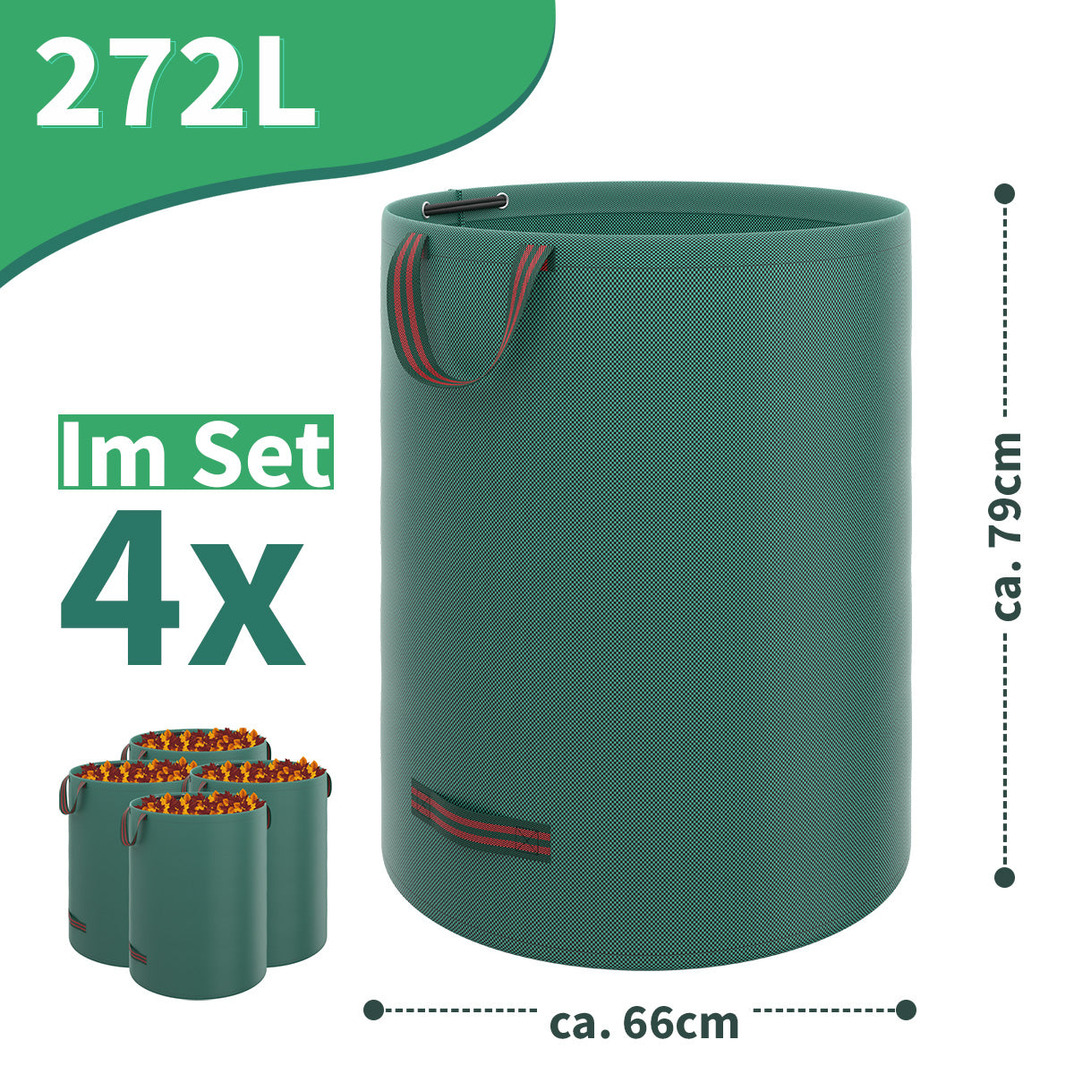 TOSANEO Gartenabfallsack 4er Set 272 Liter Grün