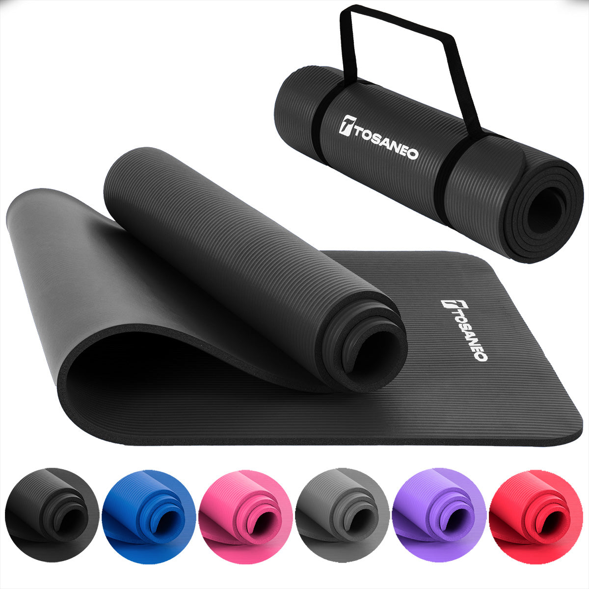 TOSANEO NBR Fitness Yogamatte mit Tragegurt 183cm x 61cm Schwarz