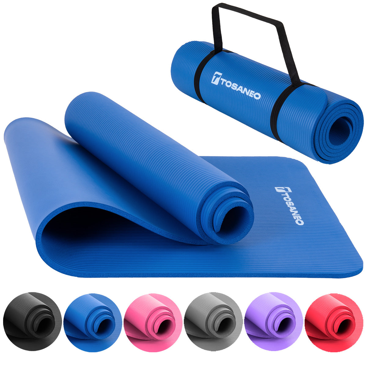 TOSANEO NBR Fitness Yogamatte mit Tragegurt 183cm x 61cm Blau