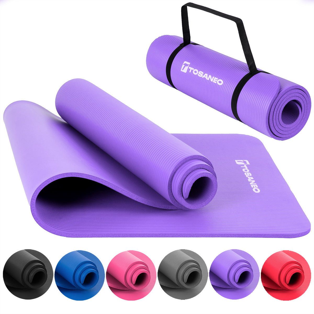 TOSANEO NBR Fitness Yogamatte mit Tragegurt 183cm x 61cm Purple