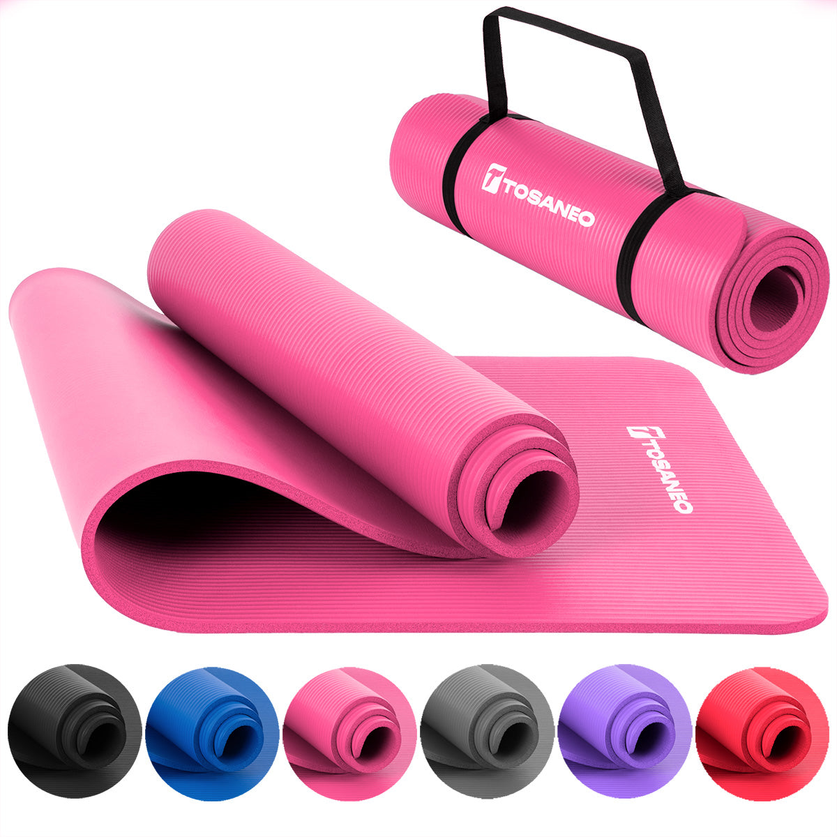 TOSANEO NBR Fitness Yogamatte mit Tragegurt 183cm x 61cm Pink