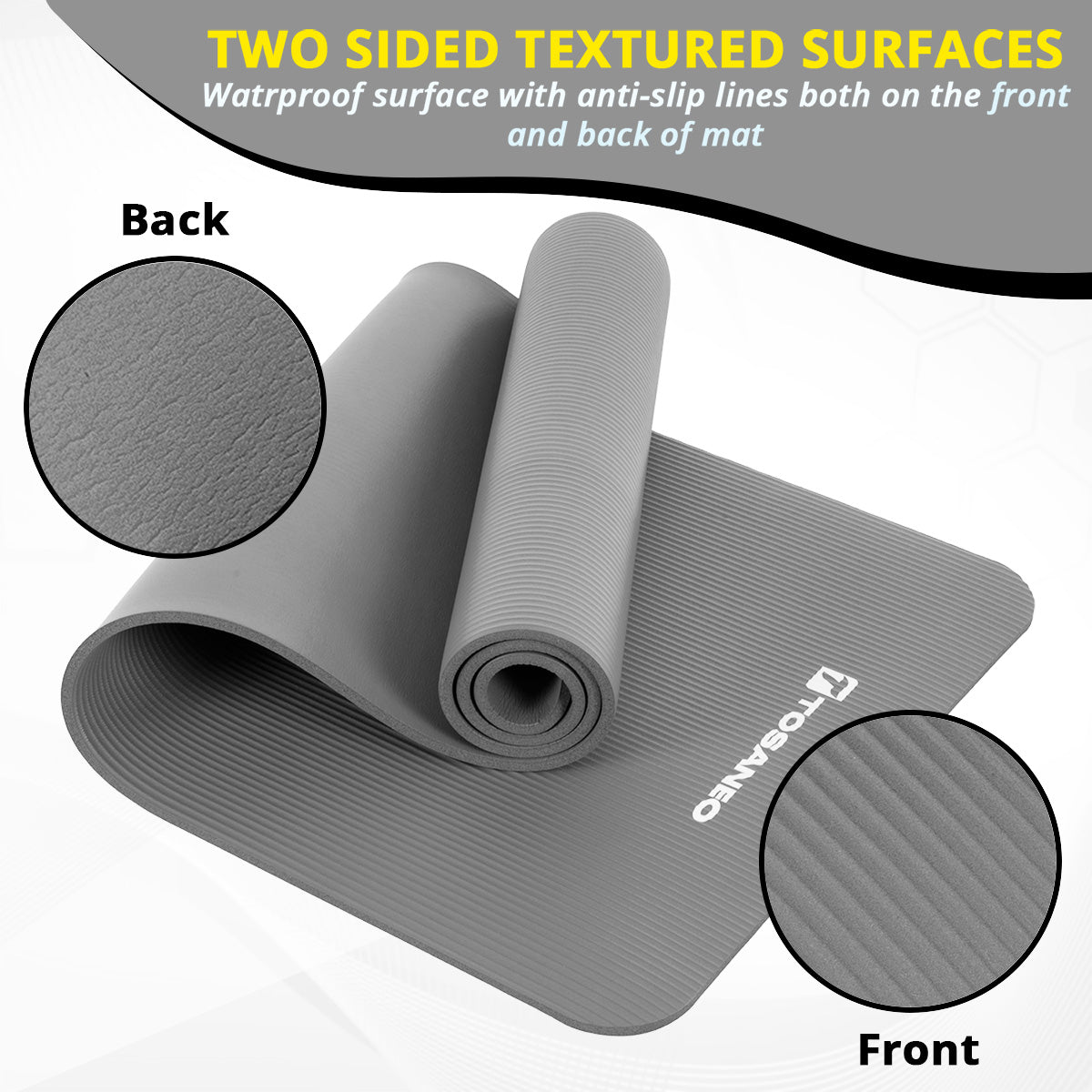 TOSANEO NBR Fitness Yogamatte mit Tragegurt 183cm x 61cm Grau