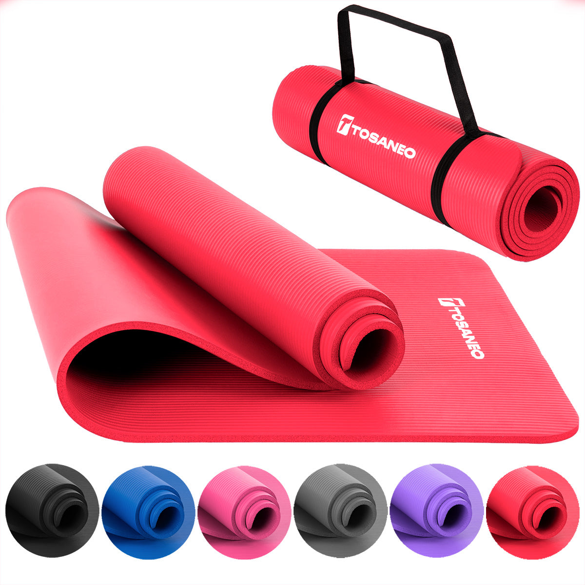 TOSANEO NBR Fitness Yogamatte mit Tragegurt 183cm x 61cm Rot