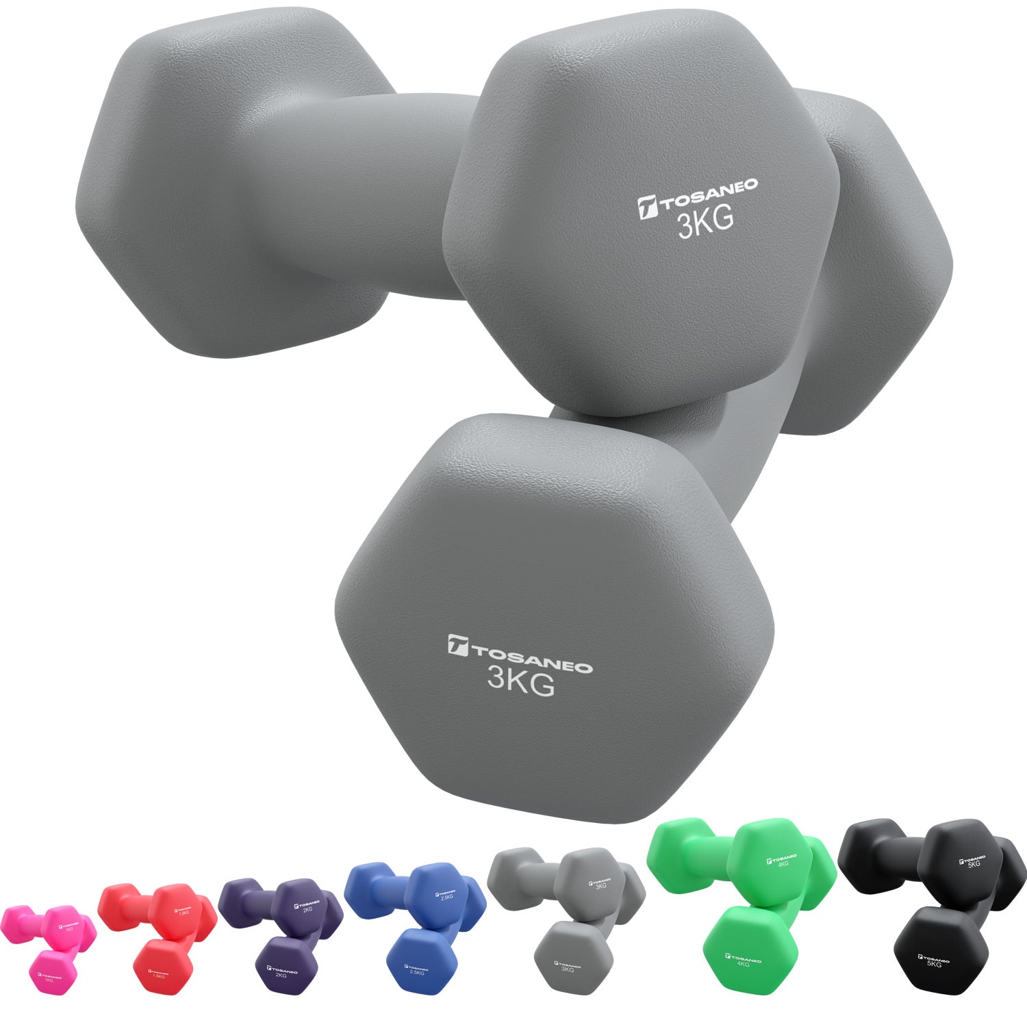 TOSANEO 2er Set Neopren Kurzhanteln 2x3,0kg Grau